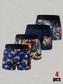 SHEIN 4件組兒童青少年男孩運動休閒籃球與遊戲機圖案鬆緊腰內褲 - 彩色 - 查看 5