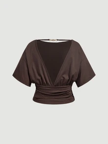SHEIN MOD Plus Size New Backless Top And Skirts 2 Pieces Set, Suitable For Commuting And Street Style - Mocha Brown - View 7