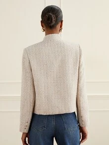 Lilora Jaket Wanita Lengan Panjang Kasual Elegan Serbaguna Kancing Tunggal untuk Perjalanan Kantor/Komuter, Warna Beige, Musim Gugur - Aprikot - View 2