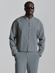Musero Blazer Potongan Longgar Sedikit Pendek, Kancing Penutup, Setelan Blazer Saja, Perlengkapan Musim Gugur dan Musim Dingin - Grey - View 3