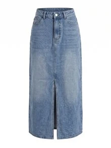 Balvessa Women's Casual Versatile Denim Skirt With Pockets And Buttons For Daily Wear - Blue - View 6