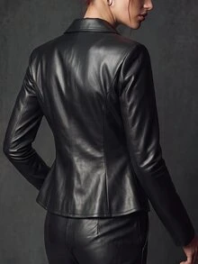 Trelyra Women's Solid Black PU Slim Fit Jacket - Black - View 3