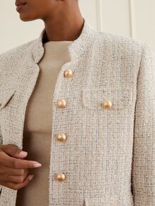 Lilora Jaket Wanita Lengan Panjang Kasual Elegan Serbaguna Kancing Tunggal untuk Perjalanan Kantor/Komuter, Warna Beige, Musim Gugur - Aprikot - View 7