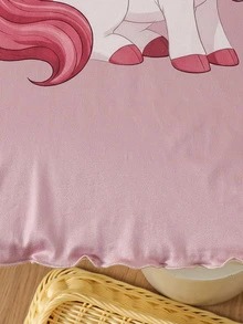 2pcs Girls Fashionable Cute Unicorn Print Long Sleeve Ruffle Hem Loungewear Dress - Multicolor - View 6
