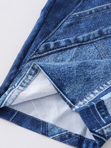 SHEIN 女童街頭風寬鬆連身長褲，小眾設計黑色吊帶褲，適合日常穿著、聚會與上學，春/夏 - 藍色 - 查看 6