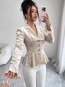 SHEIN Elenzya 女款素色休閒百搭日常長袖夾克 - 卡其色 - 查看 1