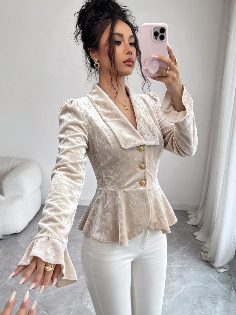 SHEIN Elenzya 女款素色休閒百搭日常長袖夾克 - 卡其色 - 查看 1