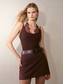 MOTF PREMIUM Rok Mini Suedette Vintage - Coklat - View 3