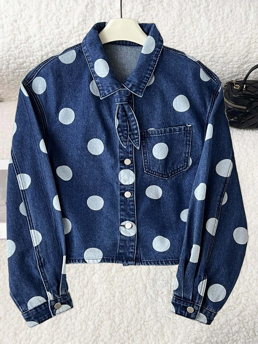 Mori Grove Mori Grove Festival Size Women's Blue Non-Stretch Printed Polka Dot Fitted Long Sleeve Jacket