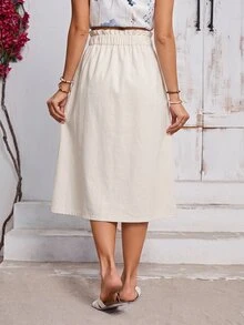 EMERY ROSE Women's Fashion Button Pocket Denim Skirt - Beige - View 4