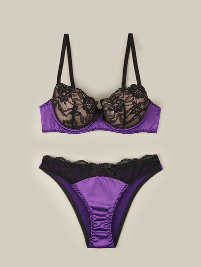 Bralution 2pcs Underwire Molded Cup Push-Up Support Bra Set With Cup Details, Elegant Sexy Halloween Gothic Dark Vintage Daily Party Club Bar Music Festival Women's Lingerie