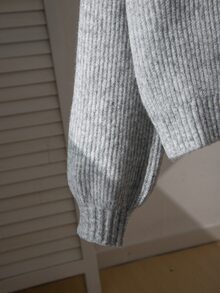 SHEIN 女童淺灰色圓領針織開襟衫，3D蕾絲蝴蝶結設計，短燈籠袖毛衣外套，寬鬆版型，秋冬外套上衣 - 灰色 - 查看 3
