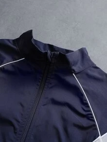 Boys' Spring/Autumn High Collar Zipper Jacket, Solid Color Patchwork Fashionable & Premium, Suitable For Daily Wear And Sports, Minimalist Design, Comfortable And Versatile; Essential Item For Teenagers In Spring/Autumn - Blue - View 8