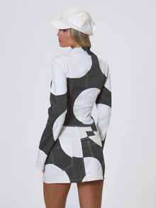 MUSERA Chaqueta de Mezclilla Corta con Cuello Falso y Lunares con Cremallera Otoño Invierno Coolgirl Regreso a la Escuela Vacaciones Fudge - Multicolor - Ver 3