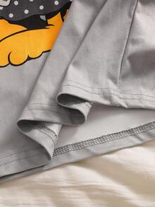 GARFIELD | SHEIN Tween Girl Fashionable Cute Pattern Print Long Sleeve Top & Pants Comfortable Milk Silk Fabric Loungewear Set - Grey - View 6