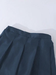 SHEIN 女童優雅百褶高腰裙，內建安全短褲，2合1裙褲，四季百搭，可搭配襯衫、短/長袖T恤、POLO衫、運動衫、棒球球衣、夾克、大衣 - 藏蓝色 - 查看 4