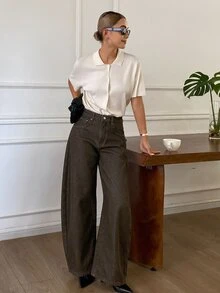 DAZY 女款保暖內裡休閒百搭日常穿著牛仔褲 - 咖啡棕 - 查看 7