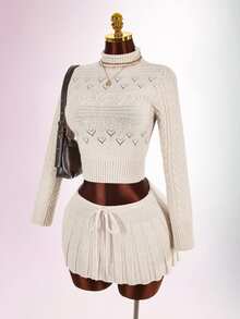 Amplova Women's Solid Color Long Sleeve Top And Mini Skirt Casual Daily Knit 2 Pieces Set - Coffee Brown - View 7