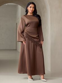 Veilorie 女款優雅奢華蕾絲拼接晚禮服 - 棕色 - 查看 3