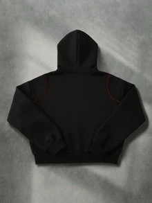 ROMWE MEN Men's Plus Size Long Sleeve Zip-Up Hooded Sweatshirt With Patchwork Fur - Black - View 3
