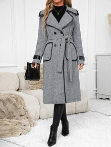 SHEIN Clasi Women's Fashion Vintage Button Contrast Color Overcoat - Multicolor - View 5