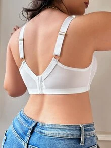 SHEIN 1pc All White Floral Lace Plus Size Wireless Bra Bridal Wedding Autumn Sexy - White - View 2