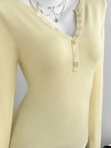Elamini Women's Autumn Casual Versatile Solid Color Sweater Brunch Pale Yellow - Apricot - View 4