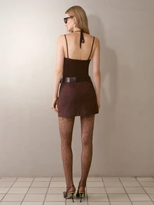 MOTF PREMIUM Rok Mini Suedette Vintage - Coklat - View 5