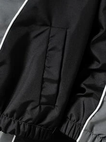 Genkimix Kids 青少年男孩拼色連帽外套與長褲2件套，春秋薄款運動休閒套裝，對比色拉鍊開襟衫，錐形褲腿兒童套裝 - 深灰色 - 查看 3