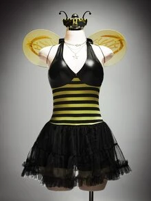 SHEIN ICON Plus Size Y2K Halter Neck Yellow & Black Striped Bee Cosplay Top, Halloween Costume - Multicolor - View 6