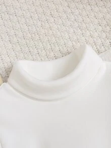 SHEIN 嬰兒女嬰/男嬰針織純色高領抓絨內裡基礎休閒連身衣 - 白色 - 查看 3