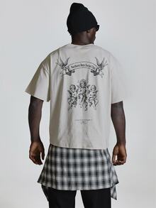 Musero Oversized Tshirt Drop Shoulder Back "Social Club" Graphic Crew Neckline Autum Winter Essentials - Apricot - View 1