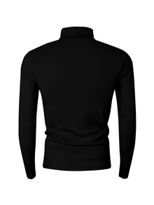 Manfinity Dauomo Men's Solid Color High Neck Long Sleeve Slim Fit Base Layer T-Shirt - Black - View 2