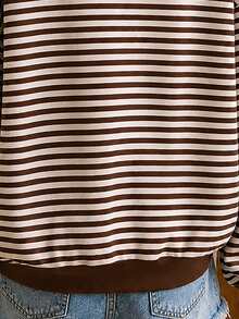 Lalippa Plus Size Women's Striped V-Neck Drop Shoulder Long Sleeve Casual Sweatshirt - Multicolor - View 5
