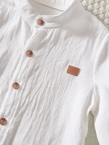 SHEIN 兒童小男孩學院風刺繡Logo立領長袖上衣/長褲套裝 - 彩色 - 查看 5