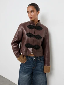 Maija Brown Suede Women's Jacket With New Chinese Style Frog Buttons, Long Sleeve, Autumn/Winter - Rust Brown - View 5