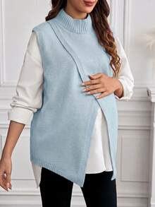 Momance Maternity Gentle Versatile Slit Knit Vest Cardigan - Baby Blue - View 4