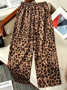 SHEIN 8-12歲女童長褲 豹紋數字直筒褲 時尚休閒四季款 - 彩色 - 查看 2