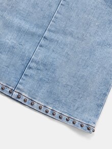 SHEIN 女款牛仔鉚釘修身迷你超短裙 - 藍色 - 查看 7