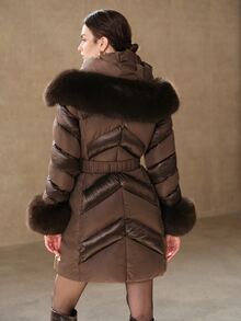 Anewsta Women's Plush Patchwork Casual Versatile Winter Padded Coat - Coffee Brown - View 2