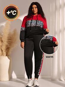 BrightlyHer Plus Size Colorblock Side Stripe Drawstring Pocket Hooded Long Sleeve Two Pieces Set Fall Winter 2026 - Multicolor - View 4