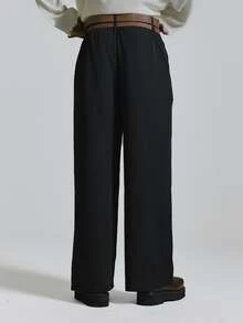 Musero Lose Fit Trousers Double Belt Detail Elasticted Back Autum Winter Essentials - Black - View 4