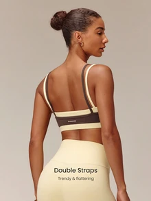 GLOWMODE FeatherFit™ 2-In-1 Removable Padding Mock 2 Piece Design Colorblock Sports Bra With Removable Anti-Slip Cups Yoga Pilates Studio Daily Wear - Cinnamoninspiration - View 2
