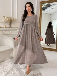 Al Najma Women's Elegant Commute Arabian Dress - Khaki - View 4
