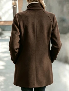 SHEIN Women Stand Collar Button Down Coat, Raglan Sleeve Mid‑Length Outerwear , Loose Warm Jacket For Spri - Brown - View 2