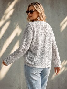 Vionelle Plus Size Autumn/Winter Casual Faux Lace Print Cardigan - Multicolor - View 2