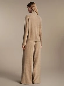 Anewsta Essential Elegant Commute Ruched High Neck Women's Brown Knit Set - Khaki - View 5
