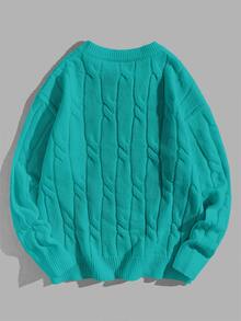 EASEVO Men's Plus Size Fashion Street Cable Knit Long Sleeve Sweater - Green - View 2