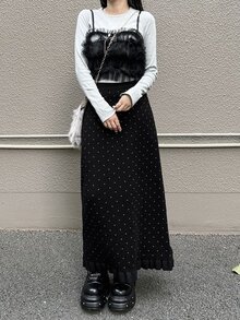 FRIFUL Women's French Polka Dot Print Sweater Midi Skirt For Date Fall - Black - View 4