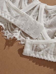 Crystal Vow Lace Patchwork Solid Color Underwire Push-Up Semi-Sheer Unlined Women's Bra - White - View 5
